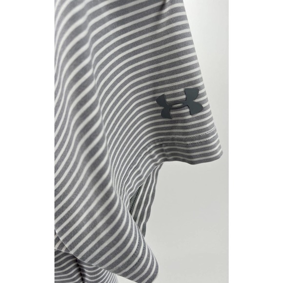 Under Armour Loose Heat Gear Mens White Gray Striped Short Sleeve Polo Shirt L - Picture 5 of 6